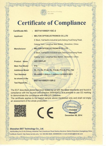 Chine Melton optoelectronics co., LTD Certifications